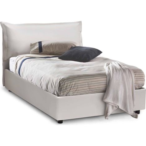 Talamo Italia - Letto piazza e mezza Latona, Letto contenitore con rivestimento in ecopelle, 100% Made in Italy, Apertura frontale, adatto per materasso Cm 120x190, Bianco