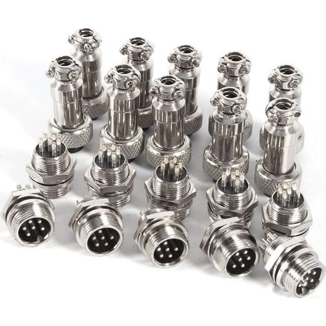 Connecteur Aviation GX12 - Prise et Fiche 6 Broches - Filetage 12 mm - Boîtier Zinc Nickelé - 10 Pièces (1/5)