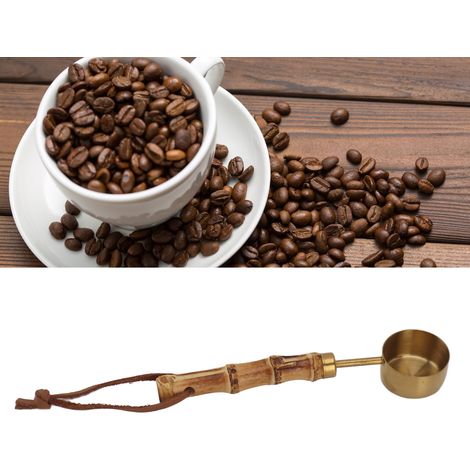 Kaffeelöffel aus Edelstahl mit Bambusgriff, Kaffeebohnenlöffel, goldfarben (1/5)
