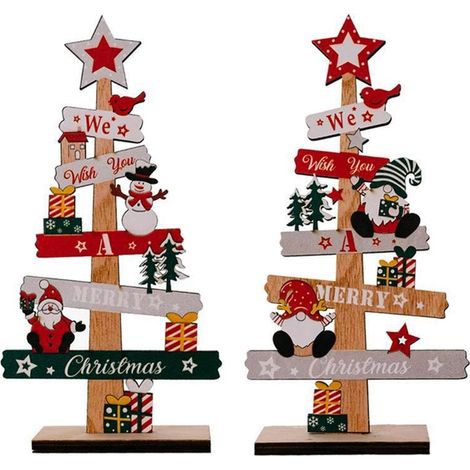 Panneau Noel - Arbre Noel En Bois - Decoration Bureau Salon Chambre - Nouvel An - 2 Unites (1/5)