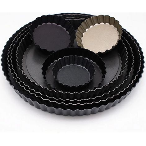 12cm Mini-Tarteform mit abnehmbarem Boden Kleine Tartelette-Cake-Backform 4er-Set Schwarz (1/5)