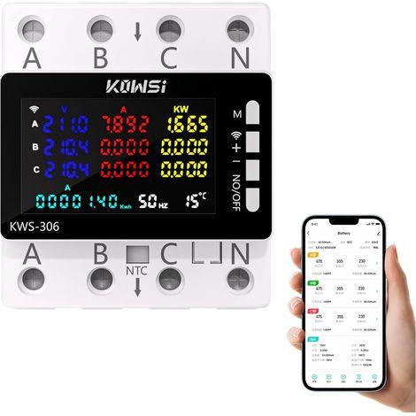 Dreiphasen-Stromzähler, LCD-Bildschirm, Tuya WiFi, 35-mm-DIN-Schiene, Photovoltaikanlage (1/5)