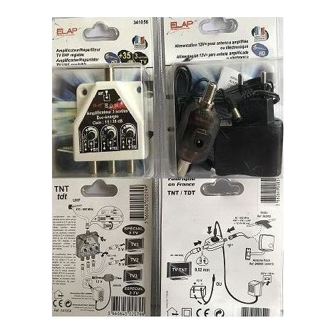 PACK Amplificateur 341056 3 sorties 35dB + Alimentation 12V 360008 ELAP HDME