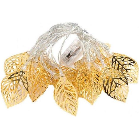 Feuilles or LED 1.5m, fil cuivre, piles, maison/bar, décoration fête (1/5)