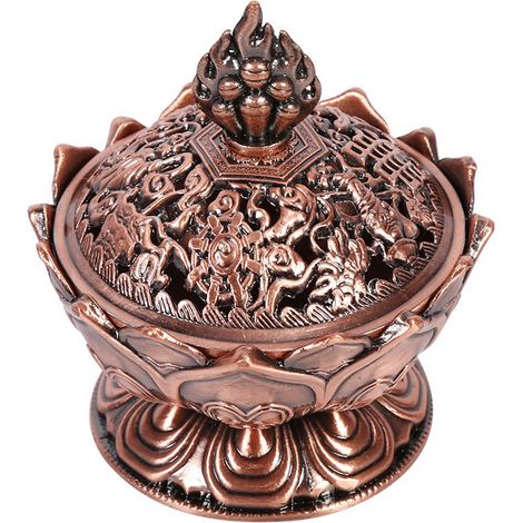 Retro-Gegenstrom-Räuchergefäß, Halter für Räucherstäbchen und -kegel, Heimdekoration, bronzerot, nach unten gerichteter Rauch, eleganter Ständer. (1/3)