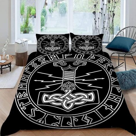 Bettwäsche 200x200 3-teilig Wikinger 3D-Druck Mikrofaser mit Reißverschluss