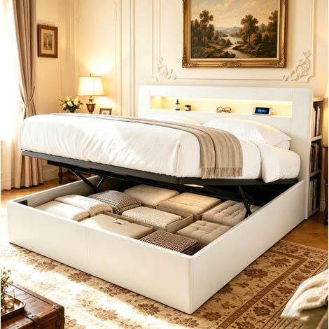 letto contenitore 180x200 LED prese bianco OKMYHOME (1/5)
