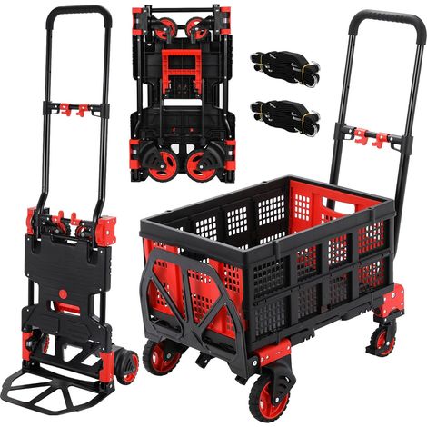 Diable et Chariot Plateforme 2-en-1 avec Boîte Pliante,Chariot de Transport Max 150 kg,Poignée Réglable sur 3 Niveaux, pour Transport, Shopping (1/5)