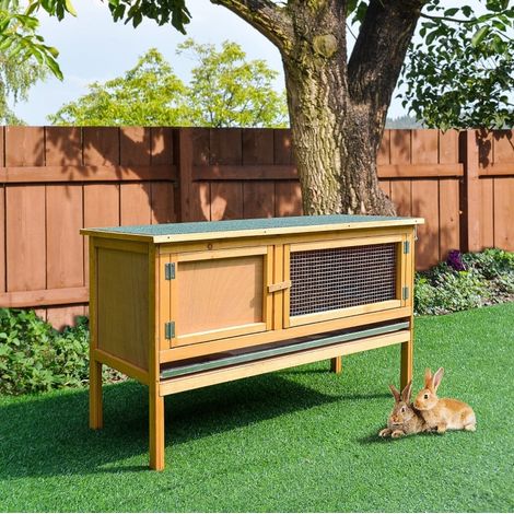 Conigliera in legno gialla 115x44,3x65 cm con tetto apribile da esterno – MEUBLIV (1/5)