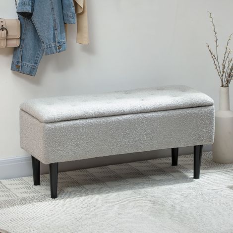 Siège, 95x38x45cm, banquette avec espace de rangement, jusqu’à 120kg, aspect velours, gris