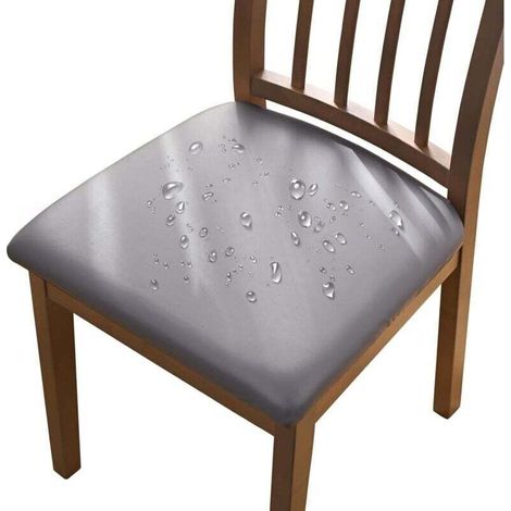 Set of 4 elastic faux leather chair covers, waterproof, removable and washable, suitable for restaurants, kitchens, weddings, gardens, offices, etc. (gray) (1/4)