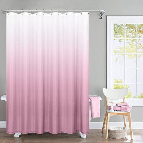 Rideau de douche en tissu rose dégradé, 72 x 72 pouces, imperméable, motif dégradé pêche, avec crochets – convient aux cabines de douche standard.