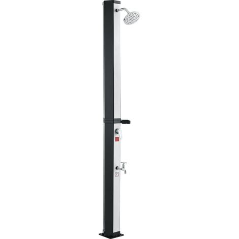 Douche Solaire 35 L Douche Extérieur Solaire Autoportante pour Jardin Piscine Plage, Hauteur Pommeau 1,95 m, avec Robinet Lavage des Pieds, Porte-Savon, Réglage Eau Chaude Froide, Noir Argenté (1/5)