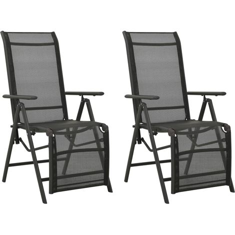 Reclining Garden Chairs 2pcs Textilene and Aluminium Black vidaXL