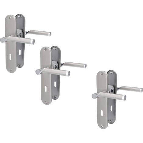 Kit de rénovation - Ferrure de porte - Plaque longue - En acier inoxydable poli/satiné brillant - Pour 3 portes de chambre avec trou de serrure - Poignée de porte (1/3)