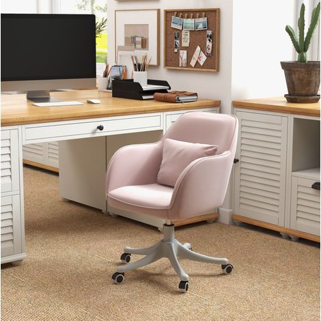 Sedia ufficio massaggiante in velluto rosa, supporto lombare vibrante, altezza regolabile, 57x70x78-86 cm (1/5)