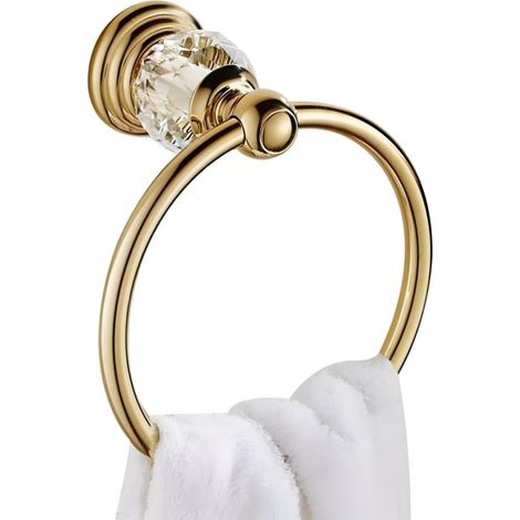 Anneau porte-serviettes en cristal, anneau porte-serviettes de salle de bain, fixation murale (doré) (1/4)