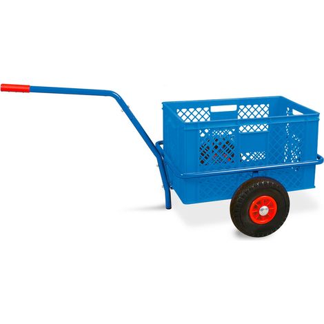 BRB Chariot à main avec panier en plastique 600 x 400 x 320 mm / 63 l - Bleu - Capacité de charge : 200 kg - Pneus anti-crevaison (1/2)