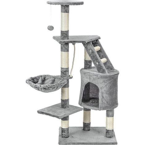 Rascador y casa de juegos - gatos - gris - 117,5 cm de altura (1/5)