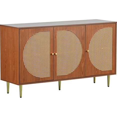 Sideboard mit 3 Türen und Verstellbaren Einlegeböden für Wohnzimmer oder Esszimmer, aus Spanplatte, Walnuss, 129.8×40×76 cm (1/5)