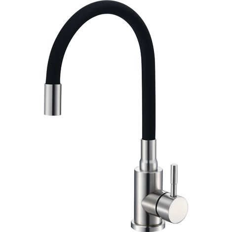 Mitigeur de Cuisine Flexible - Rotation 360° - Bec Haut Orientable - Robinet Évier Noir - Raccord G1/2 - Tuyau d'Alimentation 60 cm Inclus (1/5)