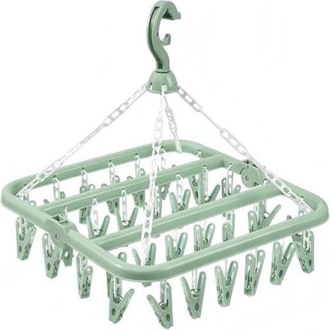 Tendedero para calcetines con 32 pinzas，Perchero colgante para uso interior y exterior，ropa interior y prendas pequeñas，35 x 32 cm，Verde (1/5)