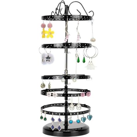 5 Niveaux porte de boucles d'oreilles, Support bijoux rotatif en métal, Distance entre les niveaux réglable, Capacité de 210 trous pour 105 paires (1/5)