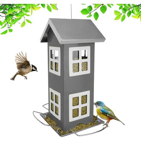 Relaxdays Bird Feeder, Metal, Hanging, HxWxD: 26 x 12 x 12 cm, Small, Grey