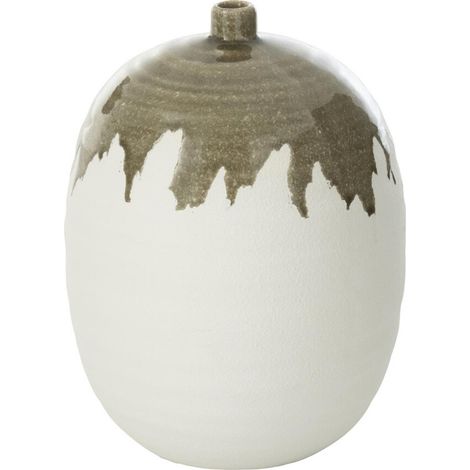 Vase Bouteille en Argile "Olea" 31cm Blanc & Vert (1/5)