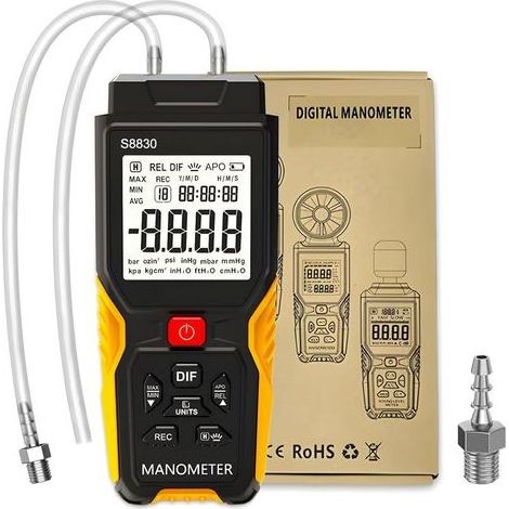 gasdruckmessgerat manometer 36 80 kpa luft 12 wahlbare einheiten differenzdruckanzeige doppelanschluss hvac differenzdruckmessgerat mit datenprotokollierungsfunktion (1/5)