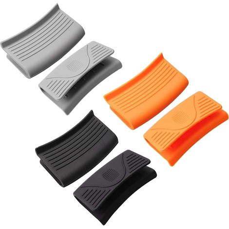 Lot de 6 supports de poignée en silicone épais pour cuisine - Résistant à la chaleur - Noir orange gris (1/5)