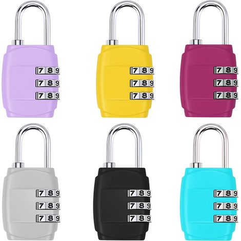 Lot de 6 cadenas à combinaison 3 chiffres avec boîtier en alliage pour valise, sac de sport, abri de jardin, vélo