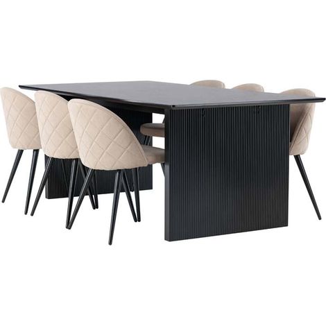 Vail Essgruppe Tisch schwarz und 6 Velvet Stühle beige.