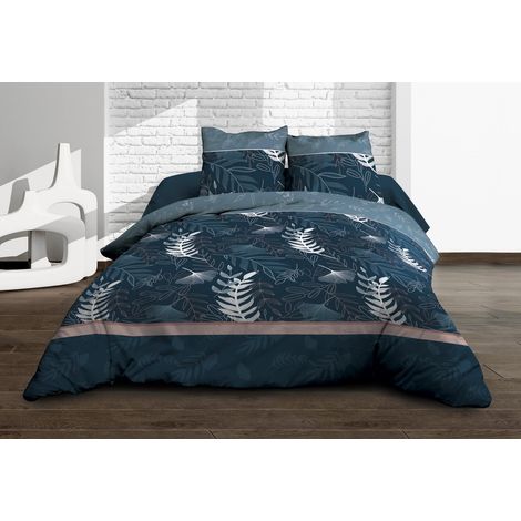 Housse de Couette 220x240 + 2 taies - Pur Coton 57 Fils - Bleu, Blanc, Rose (1/4)