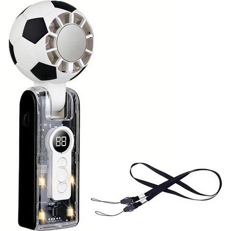 Fußball-Fächer im Design der Fußball-Weltmeisterschaft 2026, tragbarer Mini-Ventilator mit 3600 mAh Akku für den Spieltag, USB-Ladefunktion, Geschenkidee für Fußballfans, schwarz