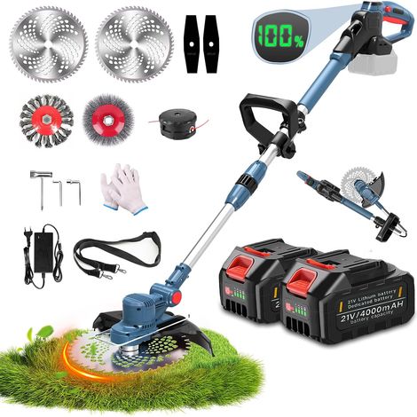 Débroussailleuse avec Batterie et Brosse Anti-Mauvaises Herbes pour Batteries Makita, débroussailleuse sans Fil 5 en 1 avec 2 Batteries de 4,0 Ah, Peut être pliée, débroussailleuse sans balais (1/5)