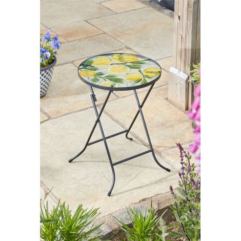 Smart Garden Lemon Yellow Glass Garden Side Coffee Table Folding Indoor Outdoor (1/2)