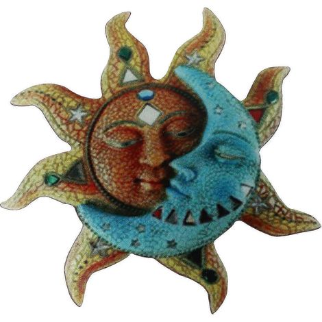 1 décoration murale en fer forgé représentant un soleil et une lune, pour une utilisation intérieure et extérieure. (1/5)