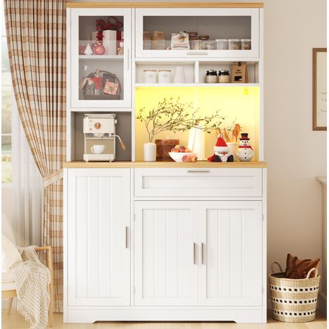 Buffet haut 104/40/180 cm blanc avec LED, vitrines en verre et grand espace de rangement (1/5)