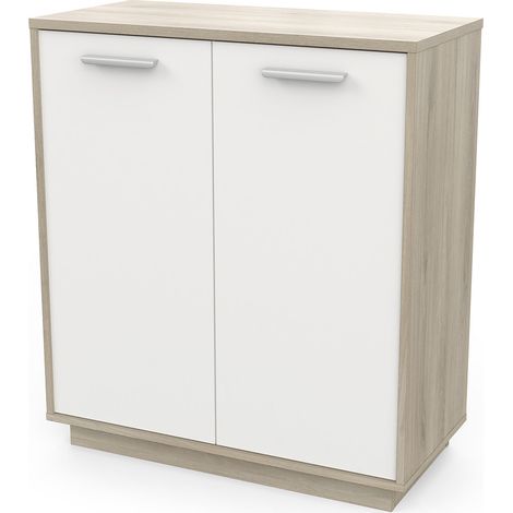 Meuble de rangement contemporain 2 portes chêne/blanc Sismo (1/4)