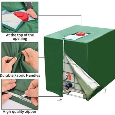 Bache pour Cuve 1000L IBC, 420D Réservoir d'eau Couvercle, Anti-UV Housse Protection Cuve, Bâche de Protection Cuve IBC avec Fermeture éclair, 120 x 100 x 116 cm (1/5)