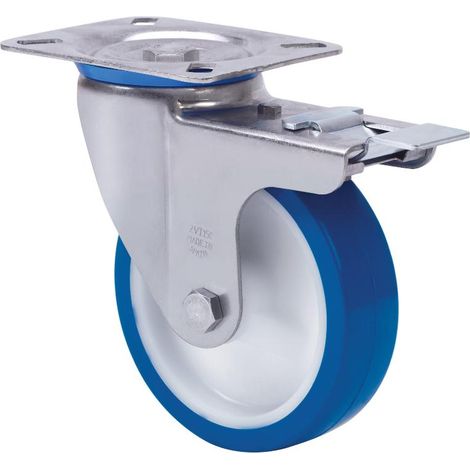 rueda giratora placa freno 10zvlfd100-poa poliamix blanco-poliur.azul liso (1/2)