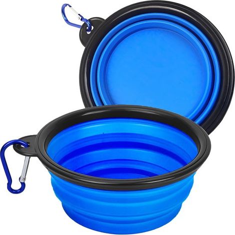 Ciotola pieghevole in due pezzi per cibo e acqua di cani e gatti. Ciotola portatile per cibo e acqua per cani e gatti. Moschettone per il trasporto, ecc. (1/5)