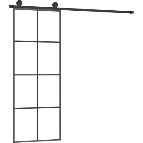Puerta corredera con set herrajes vidrio ESG aluminio 76x205 cm vidaXL