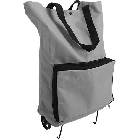 Sac caddie pliable à fermeture éclair, réutilisable, grande capacité, en tissu Oxford, avec roulettes, gris (1/5)