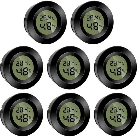 Lot de 8 mini hygromètres numériques ronds - Hygromètre - Température (℉) ou Celsius (℃) - Pour l'intérieur, le bureau, le salon - Piles incluses (1/5)