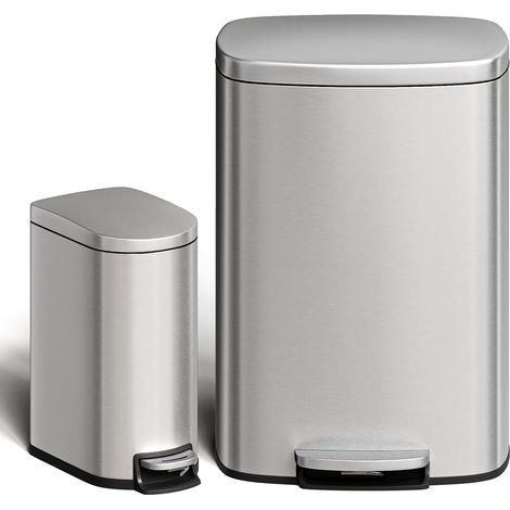 Poubelle cuisine 50L + 10L acier inoxydable à pédale inox (1/5)
