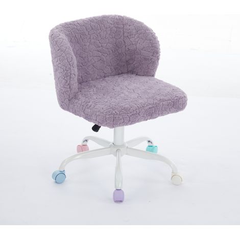 Chaise de bureau fille en fausse fourrure crème, fauteuil pivotant réglable avec roulettes silencieuses, chambre/bureau -Violette