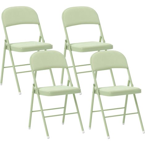 Lot de 4 chaises pliantes intérieures, assises et dossiers rembourrés en velours vert, cadre acier, usage domestique (1/5)