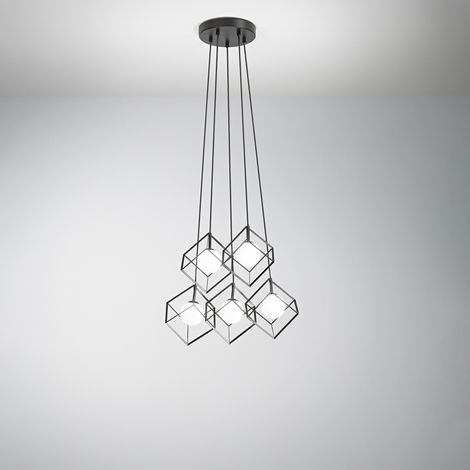 Lampadario Contemporaneo Cube Metallo Nero Vetro 5 Luci G9 (1/2)